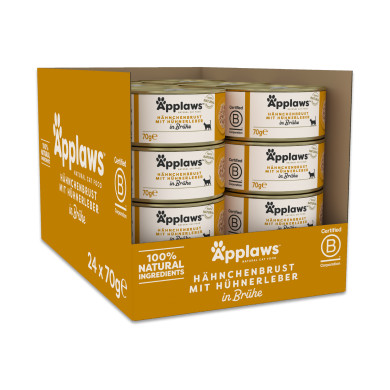Applaws Hühnerbrust mit Hühnerleber in Brühe (24x70g) Applaws Hühnerbrust mit Hühnerleber in Brühe (24x70g)